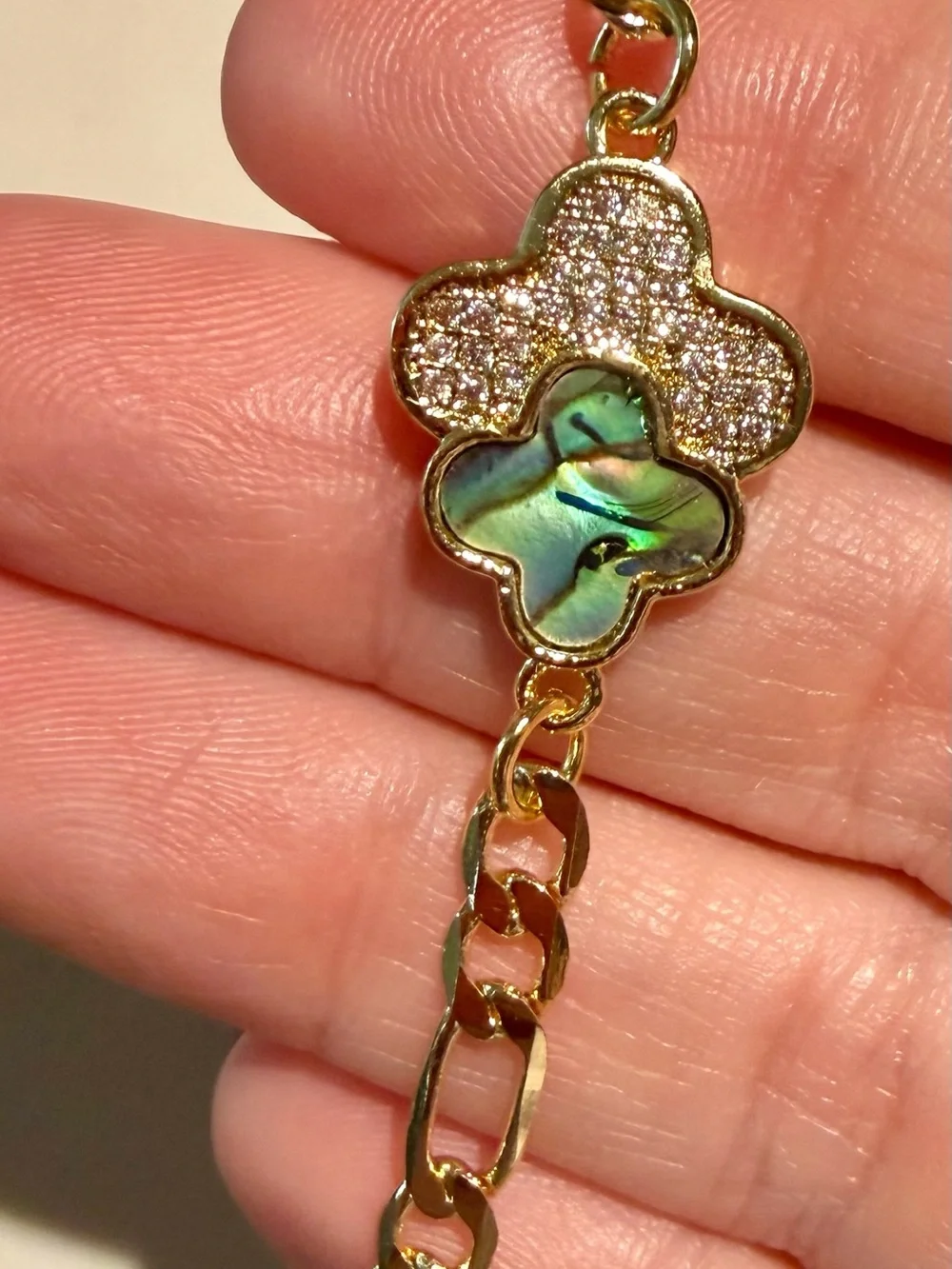 Gold-Tone Iridescent Flower Charm Bracelet